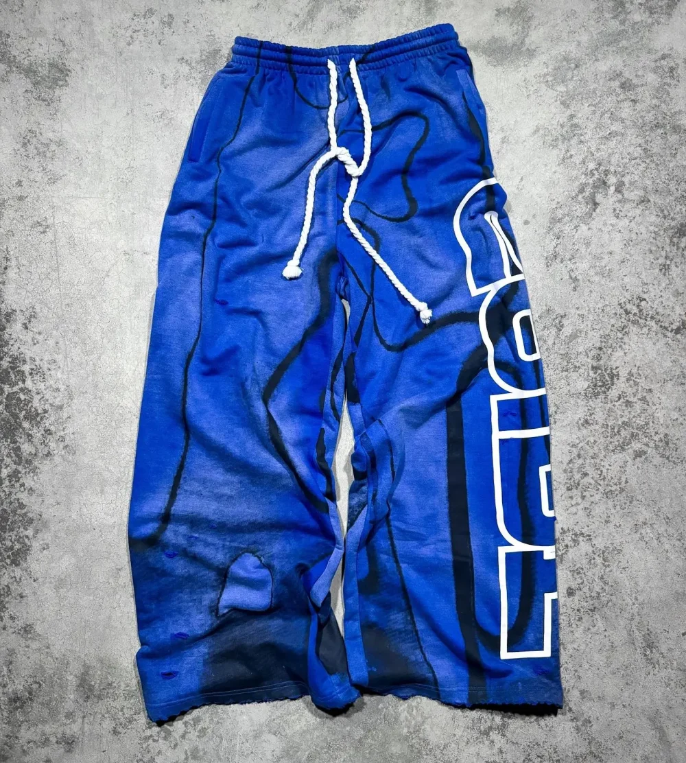 Men Pants Digital Printed High Quality 100% Cotton Heavyweight Sun Faded Acid Wash Stacked Baggy Fit Sweatpants for Men - Image 2