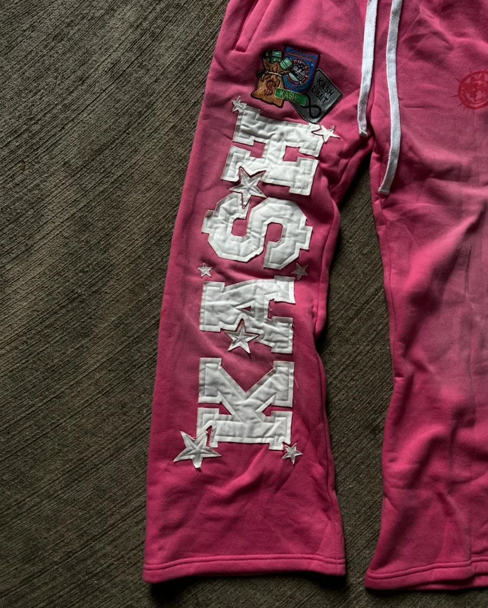 Double Waisted Sun Faded French Terry Embroidery Patch Heavyweight Acid Wash Drawstring Waist Track Pants Sweat Pants - Image 5