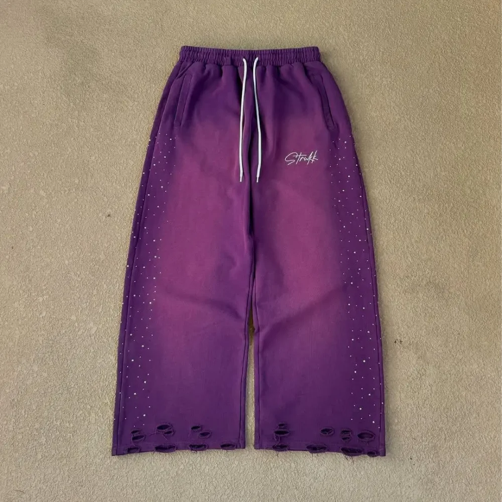 100% Pure Cotton High-end Men's Casual SkirtWeight of 400 Grams Street Style Loose Fit and Hot Fixed Rhinestones - Image 2