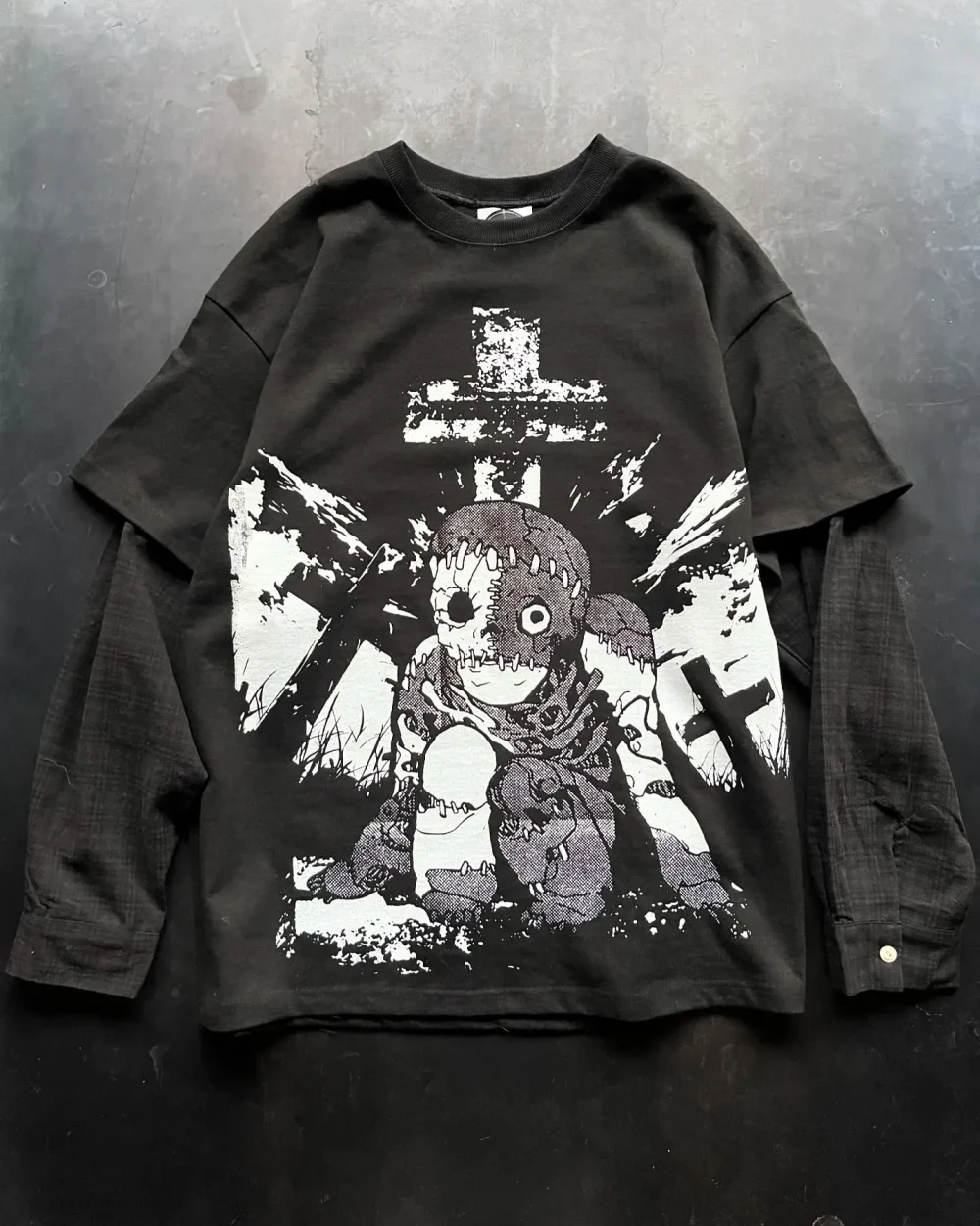30MOQ 100% Cotton Oversize Manga T- Shirt Streetwear Graphic Cropped Boxy Vintage Double Sleeve Dirty T Shirt for Men - Image 5