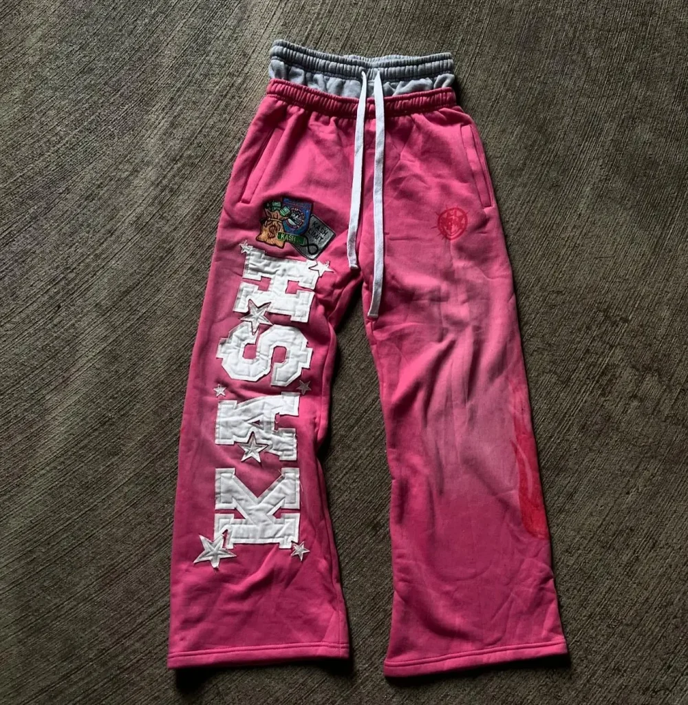 Double Waisted Sun Faded French Terry Embroidery Patch Heavyweight Acid Wash Drawstring Waist Track Pants Sweat Pants